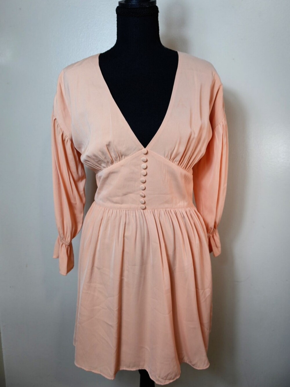 Camila Coelho Peach V-Neck Buttoned Long Sleeve Dress